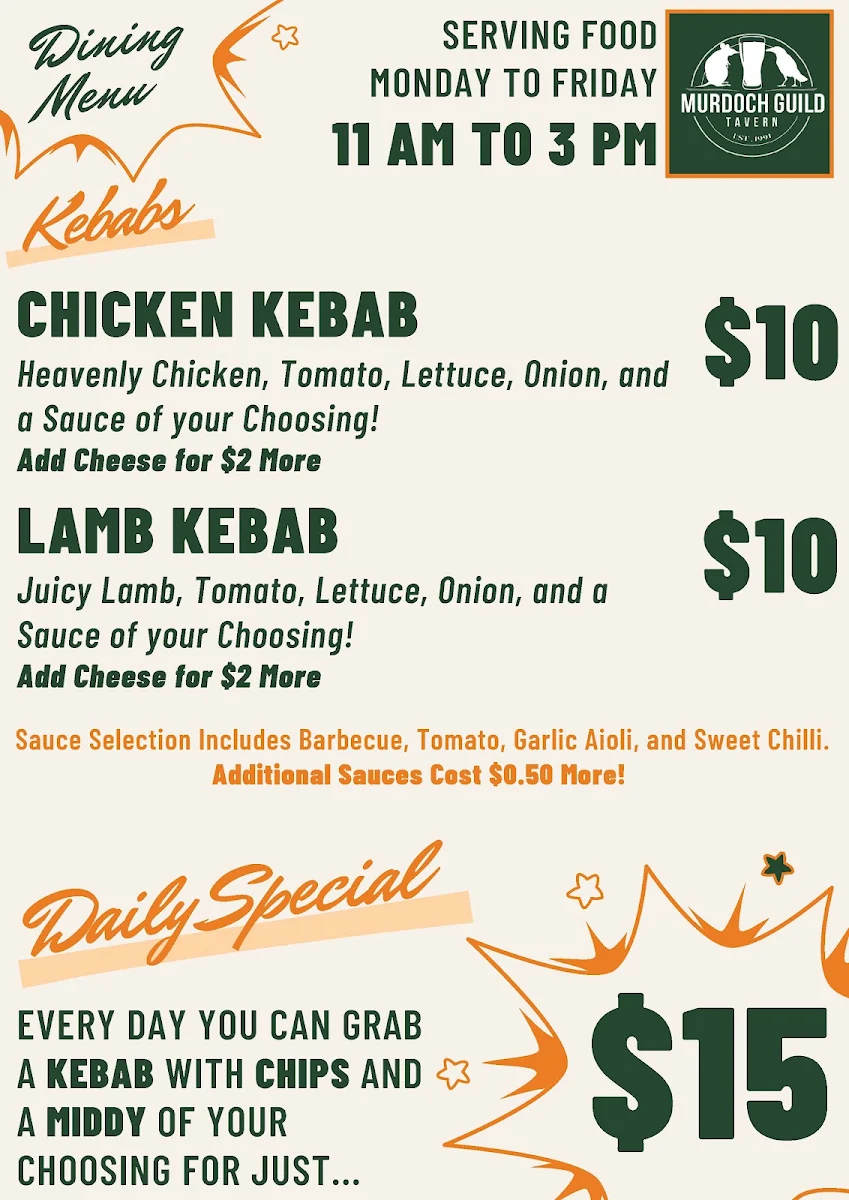 Menu, Murdoch Guild Tavern