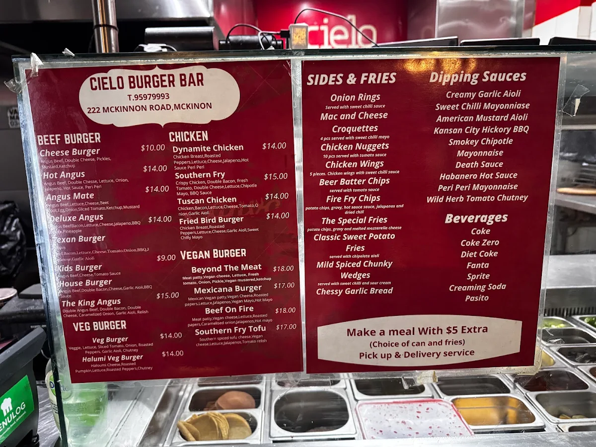 Menu, Cielo Gourmet Pizza Pasta