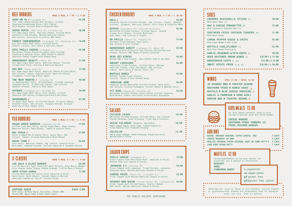 Menu, Burgerooze Whittlesea