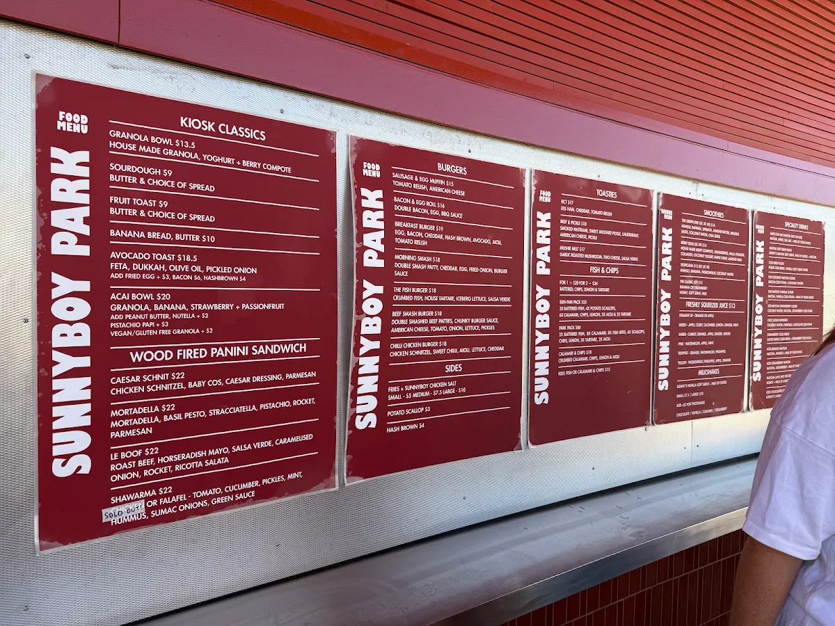 Menu, Sunnyboy Park