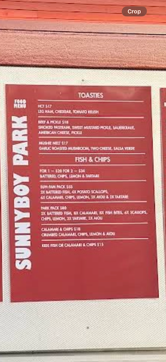 Menu, Sunnyboy Park