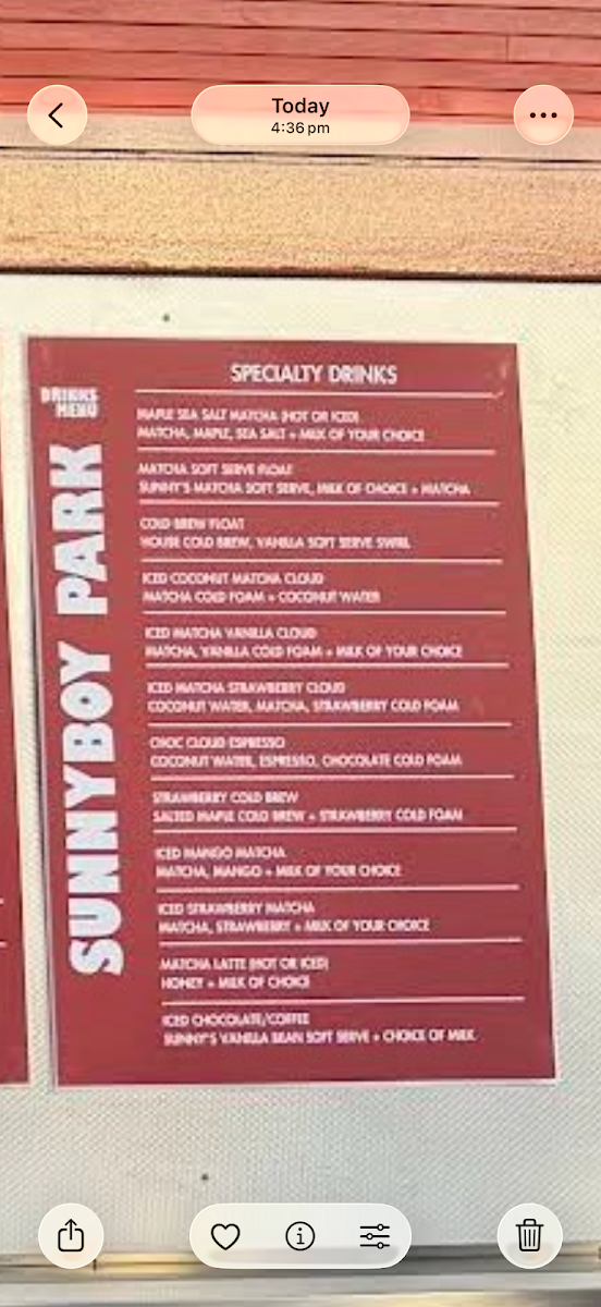 Menu, Sunnyboy Park