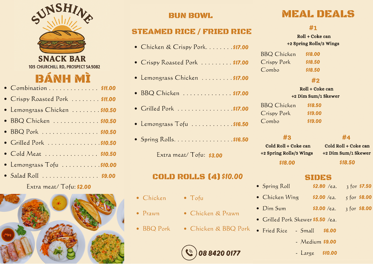 Menu, Sunshine Snack Bar