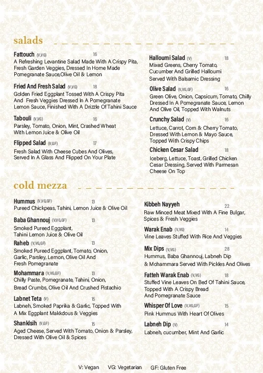 Menu, Manara