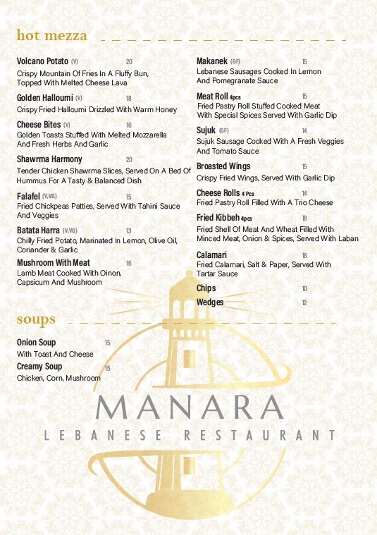 Menu, Manara