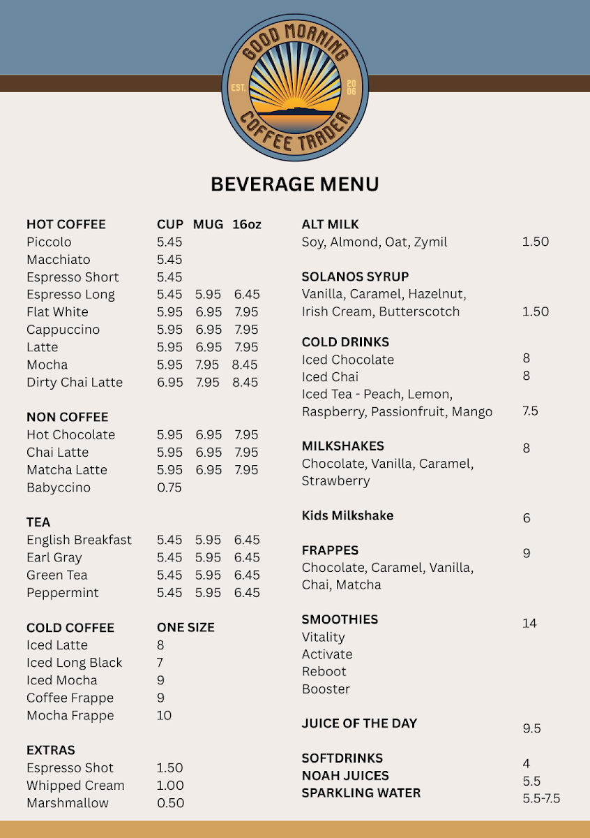 Menu, Good Morning Coffee Trader