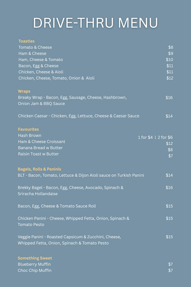 Menu, Good Morning Coffee Trader