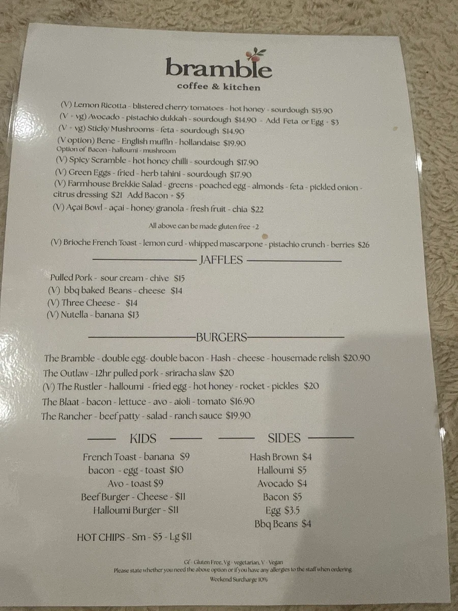 Menu, Bramble Coffee and Kitchen