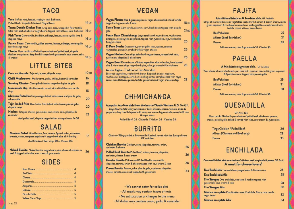 Menu, Miia Mexiico