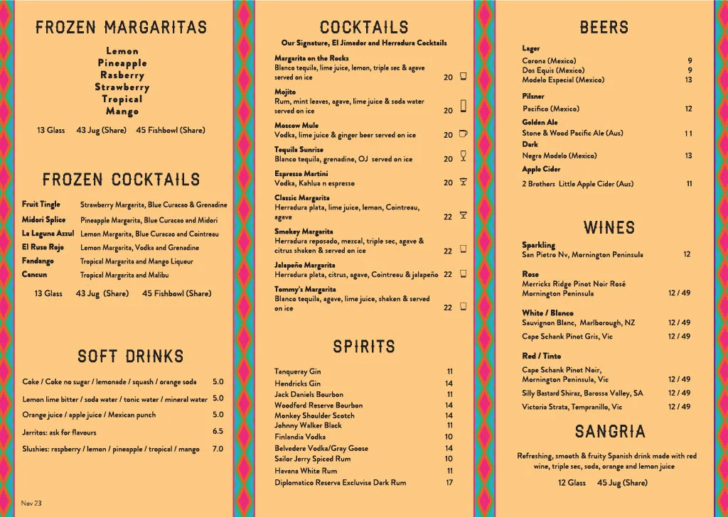 Menu, Miia Mexiico