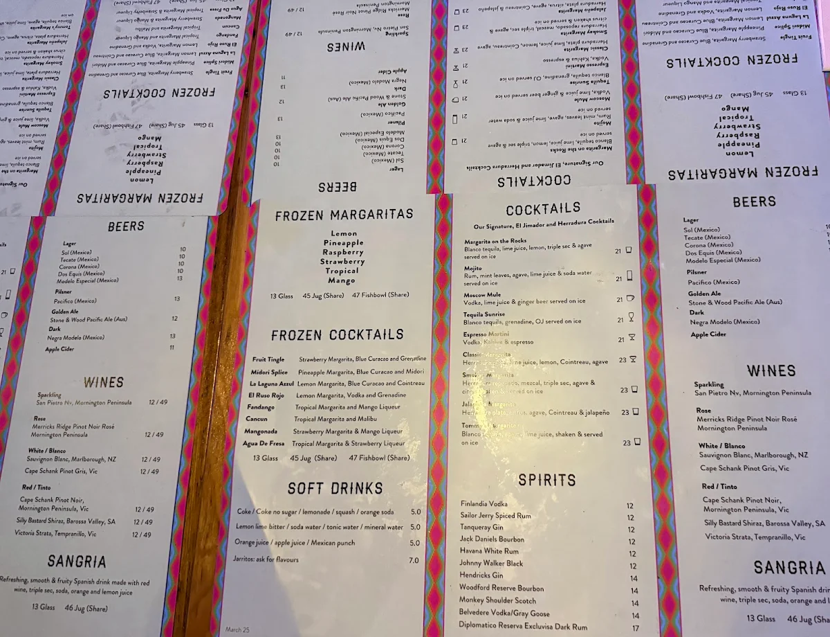 Menu, Miia Mexiico