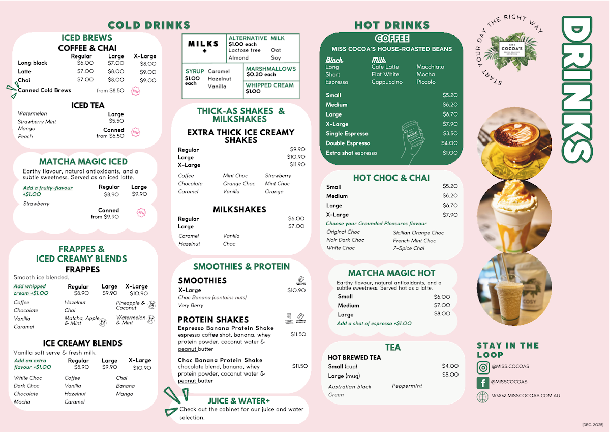 Menu, Miss Cocoa's