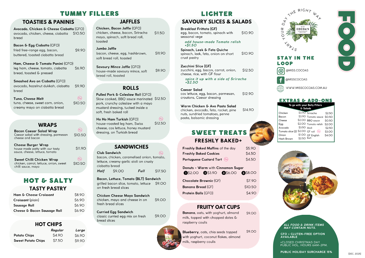Menu, Miss Cocoa's