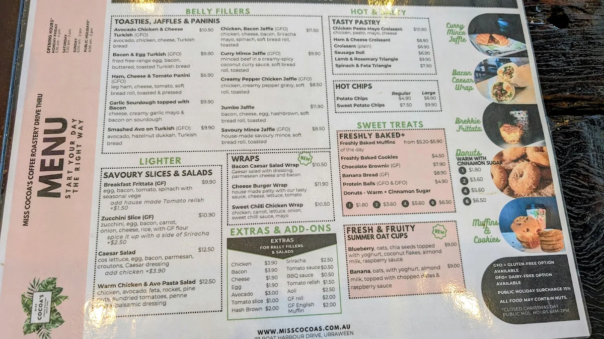 Menu, Miss Cocoa's