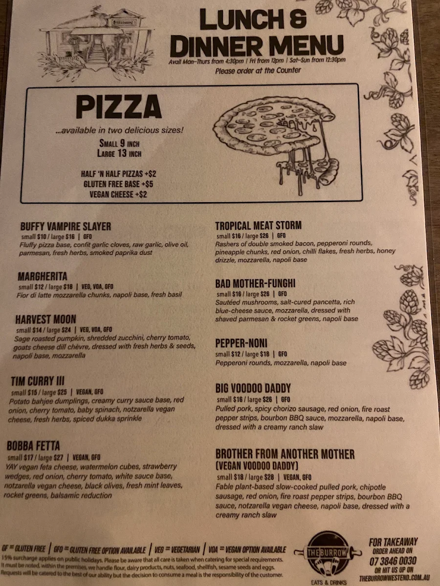 Menu, The Burrow