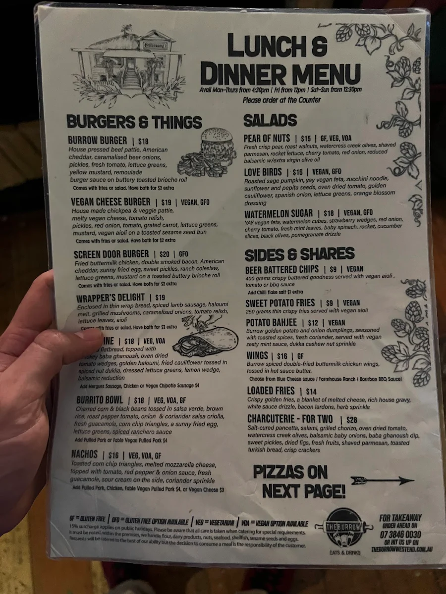 Menu, The Burrow