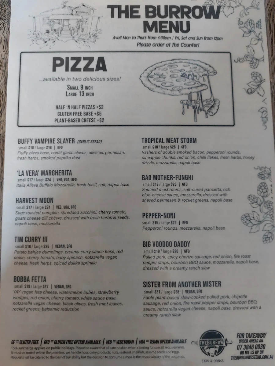 Menu, The Burrow