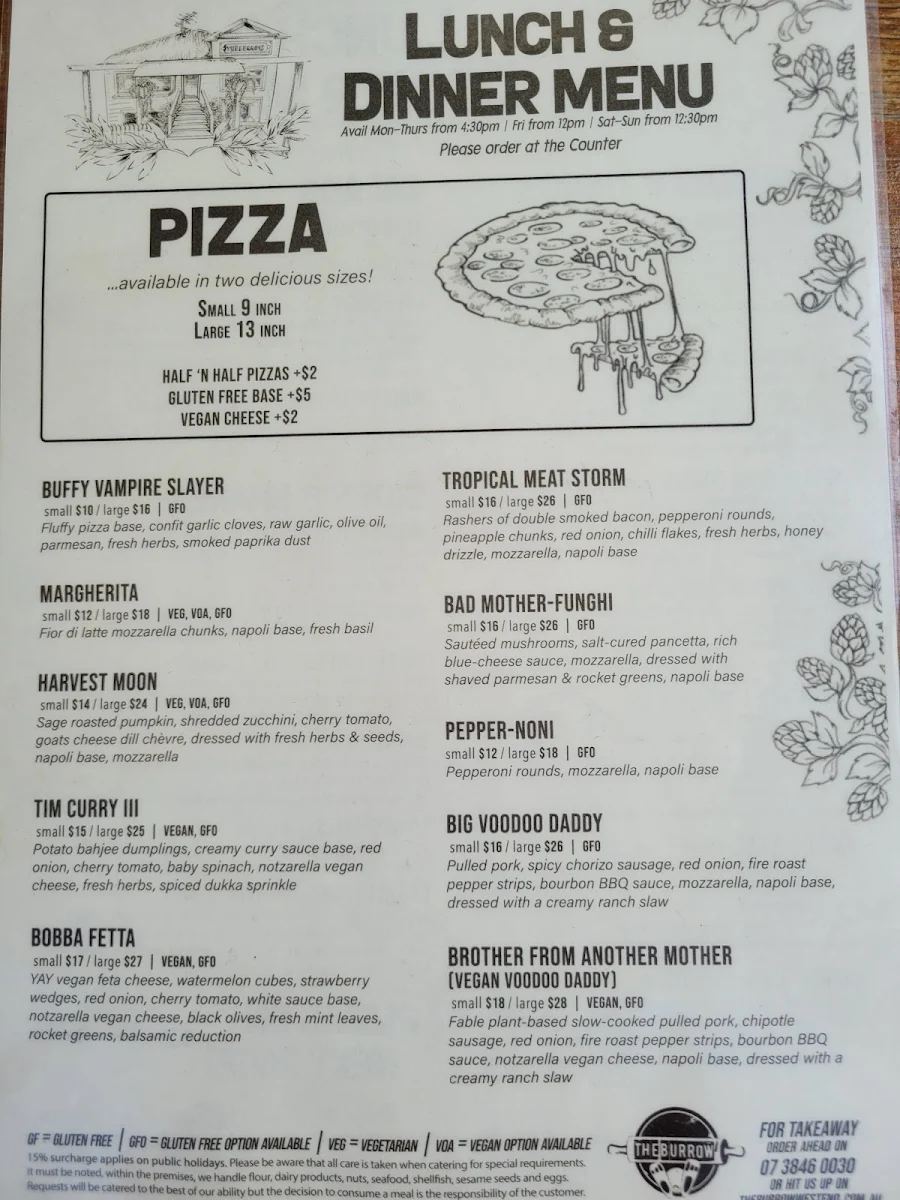 Menu, The Burrow