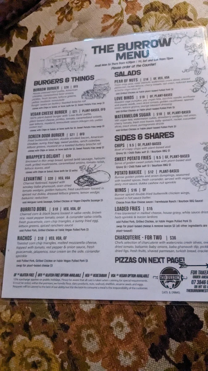 Menu, The Burrow