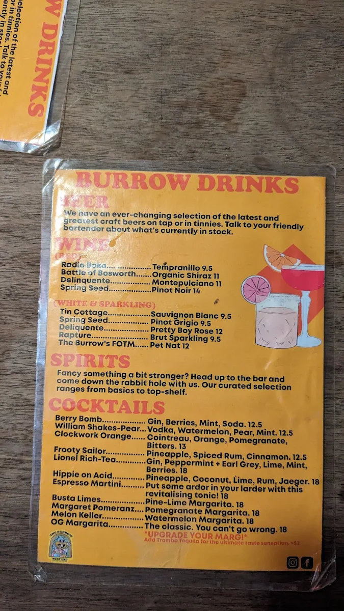 Menu, The Burrow