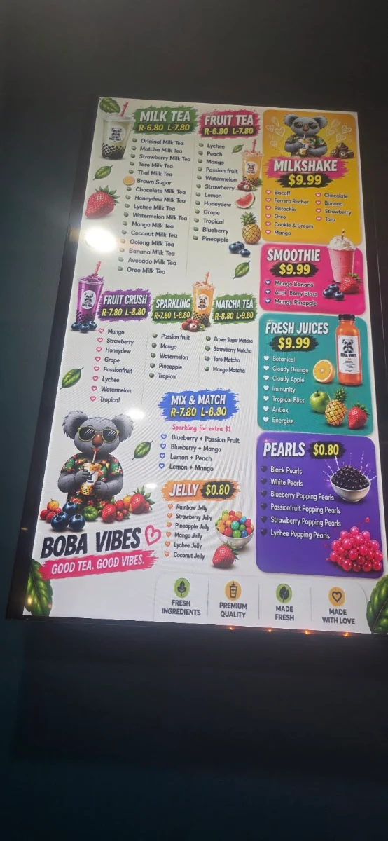 Menu, BOBA VIBES