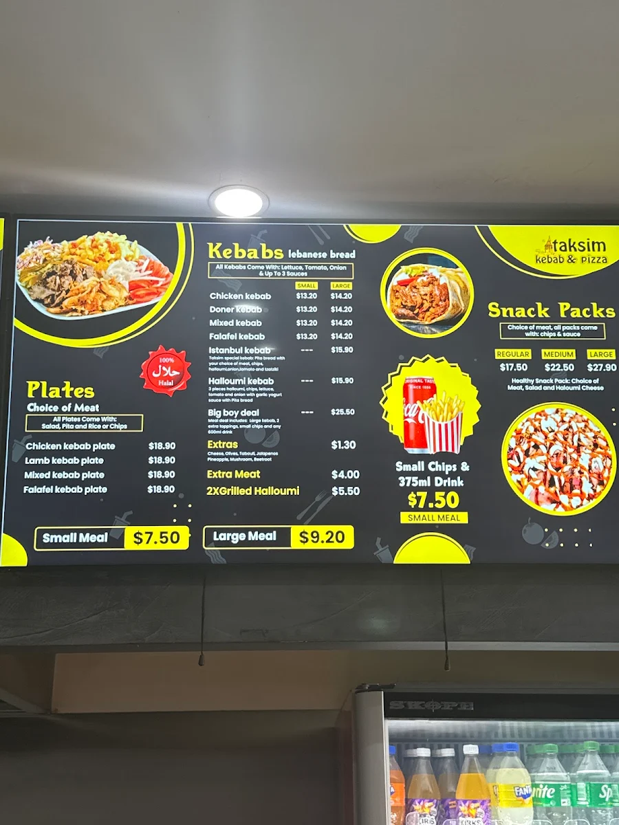 Menu, Taksim Kebab and Pizza