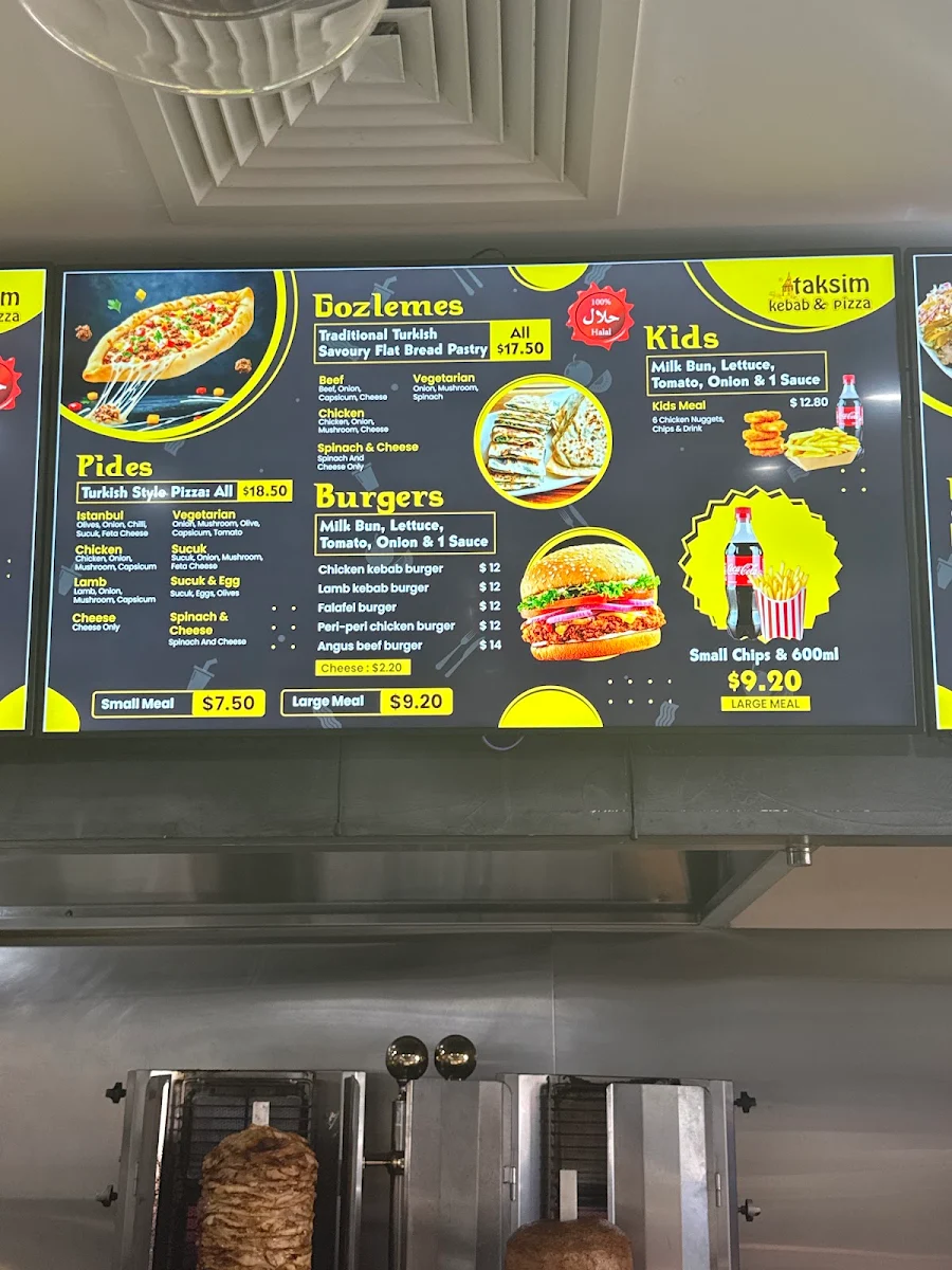 Menu, Taksim Kebab and Pizza