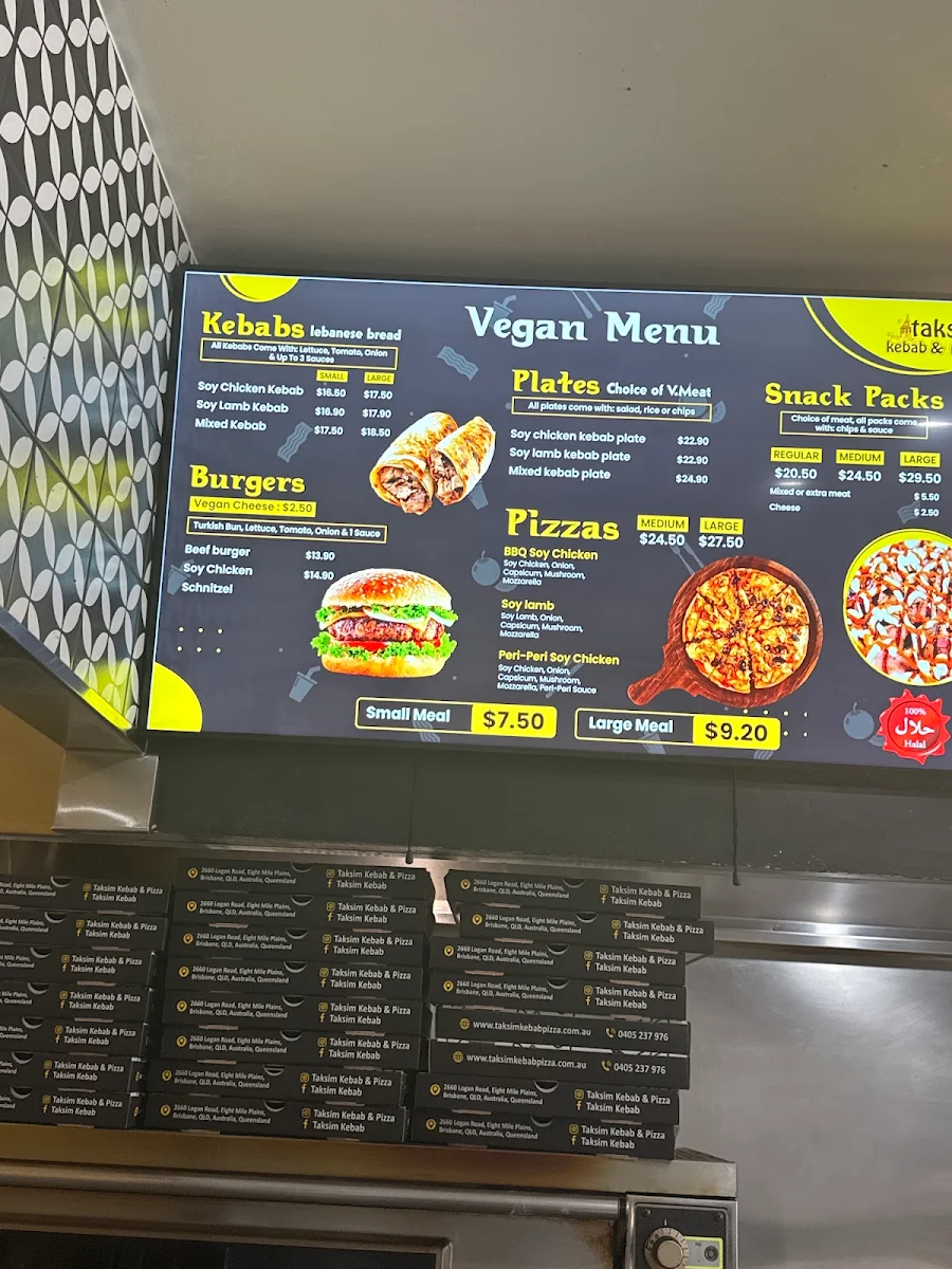 Menu, Taksim Kebab and Pizza