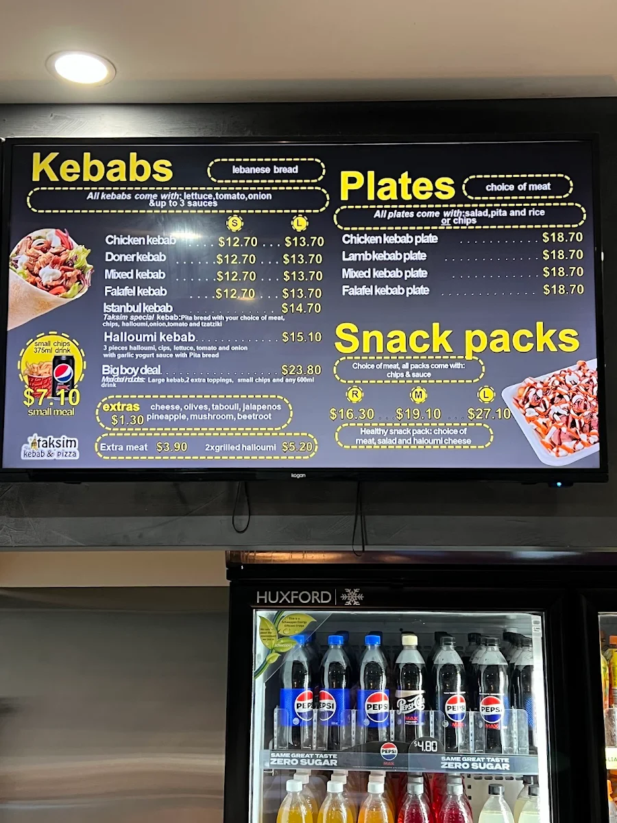 Menu, Taksim Kebab and Pizza