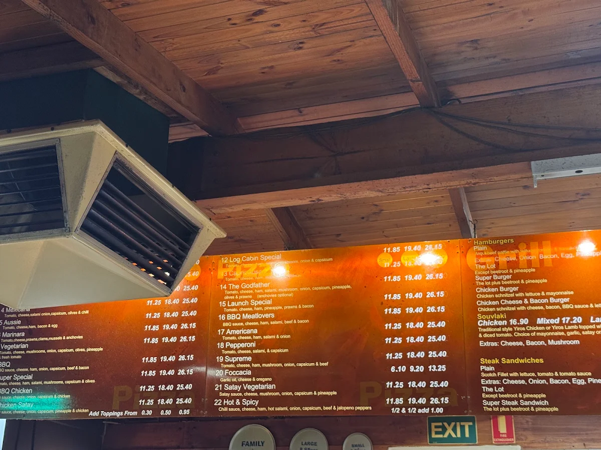 Menu, Log Cabin Pizza