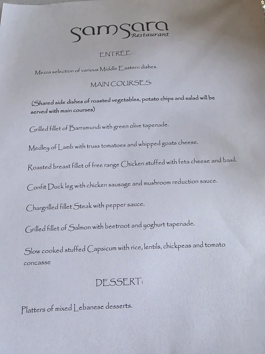 Menu, Samsara