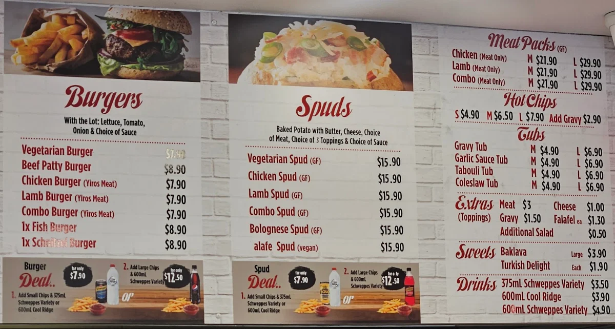 Menu, Southgate Yiros