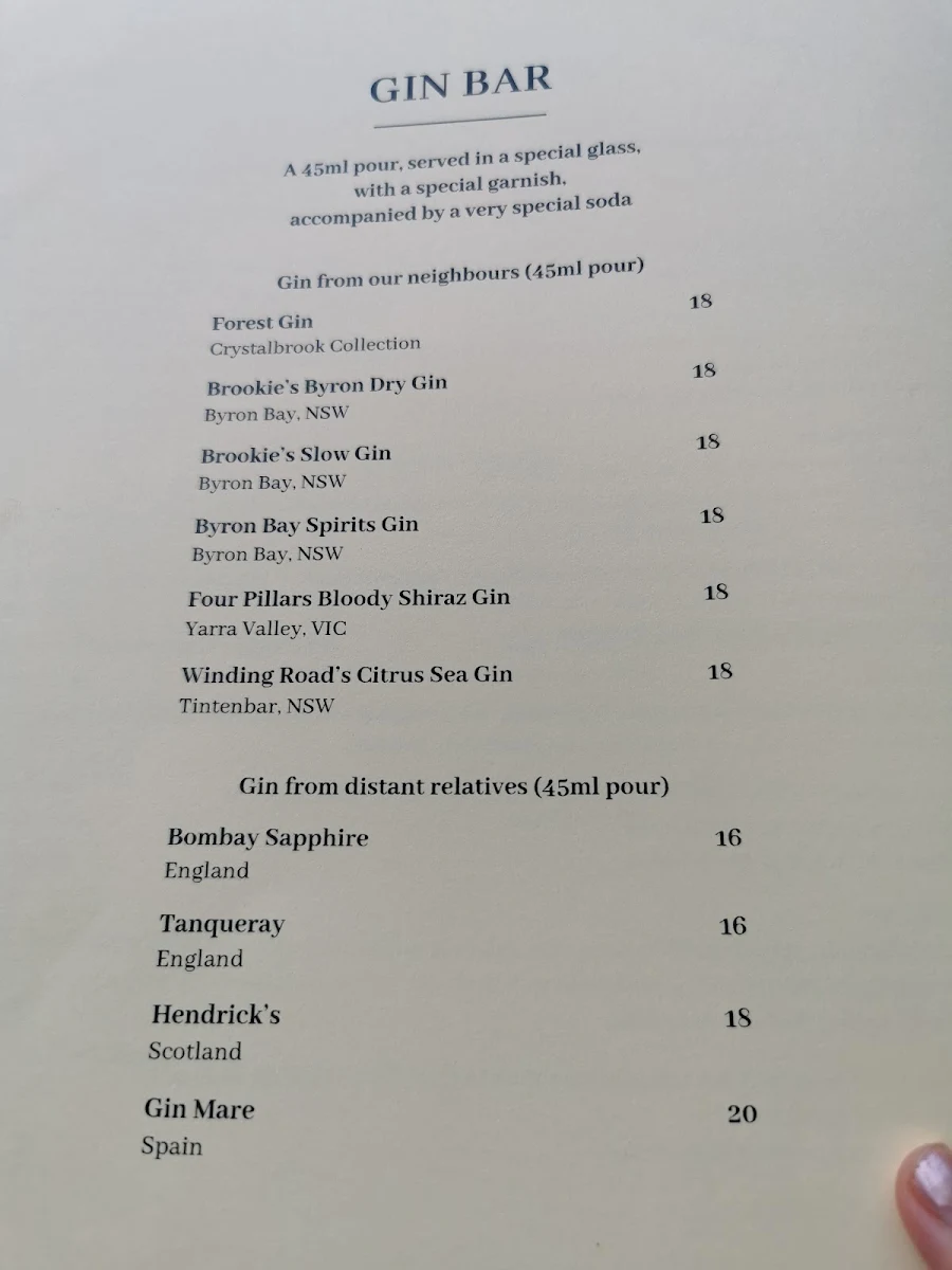 Menu, Forest Byron Bay
