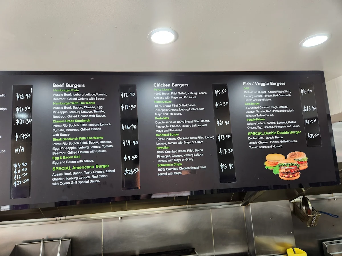 Menu, Ocean Grill on the Bay