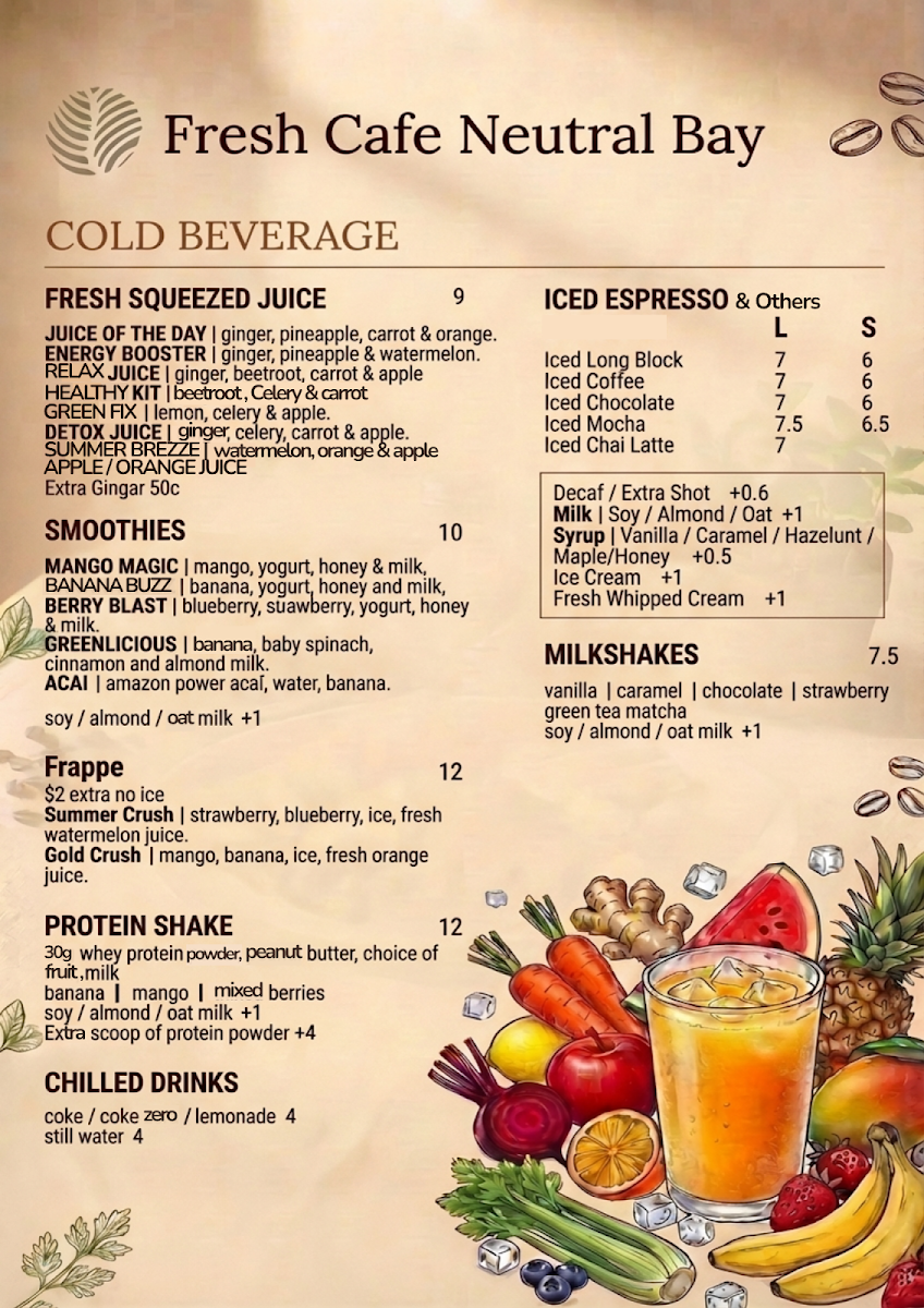 Menu, Fresh Cafe Neutral Bay