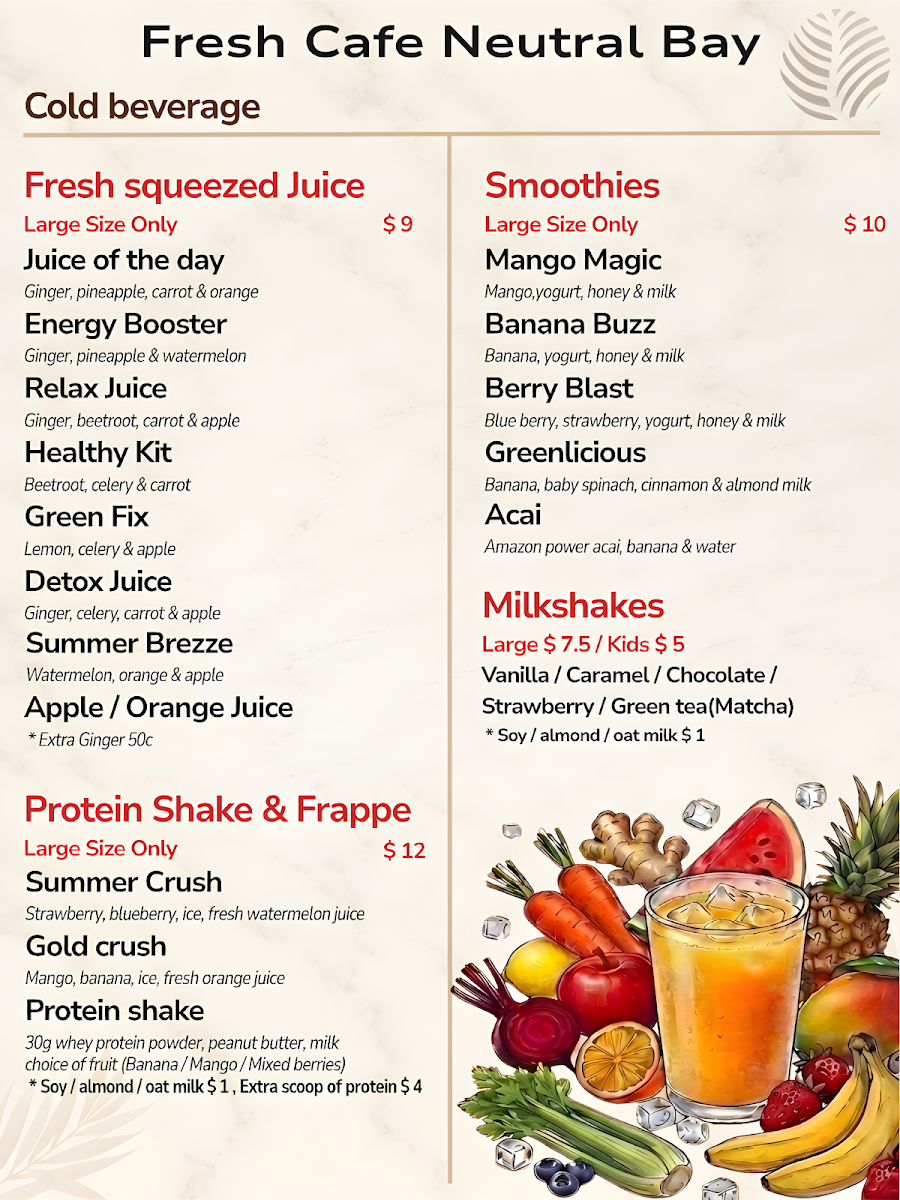 Menu, Fresh Cafe Neutral Bay