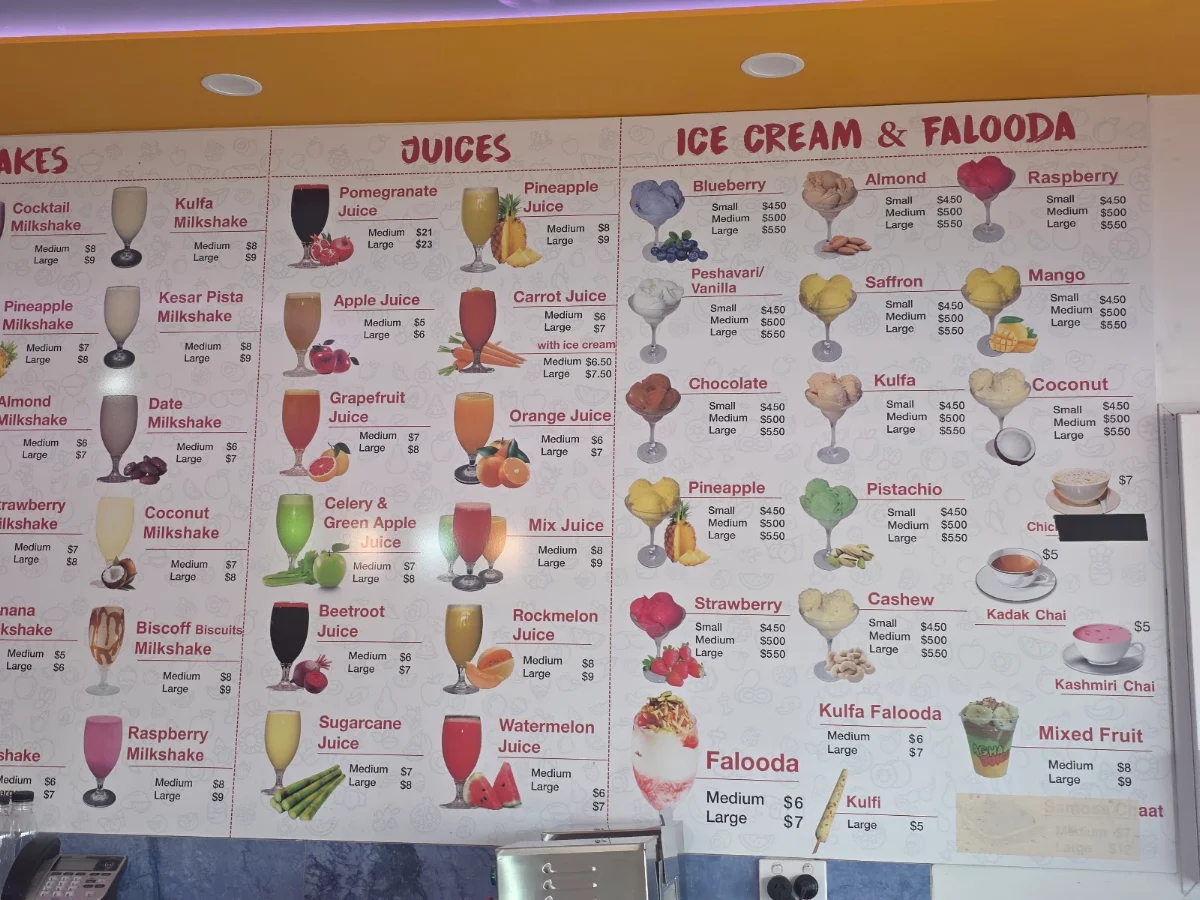 Menu, Agha Juice Clayton