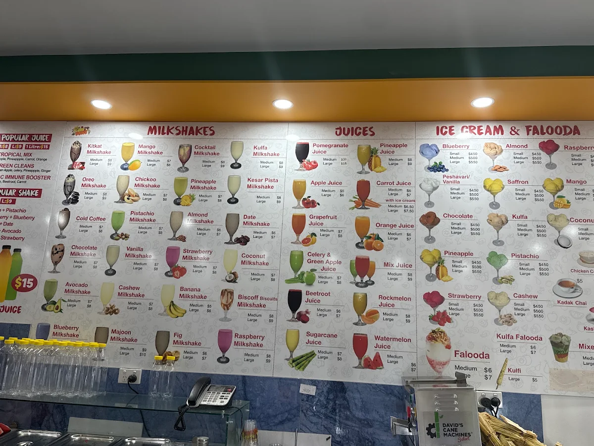Menu, Agha Juice Clayton