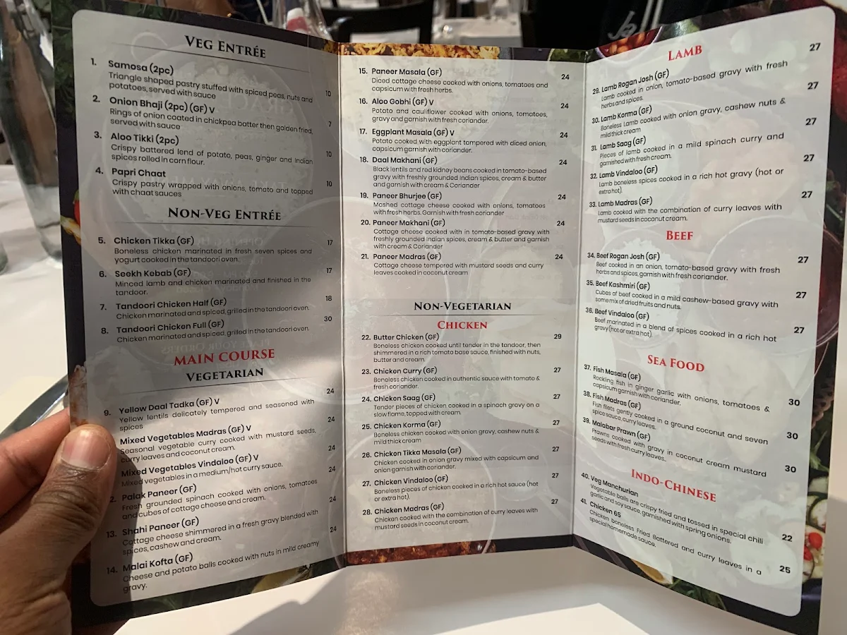 Menu, Grace of Spice Indian Restaurant
