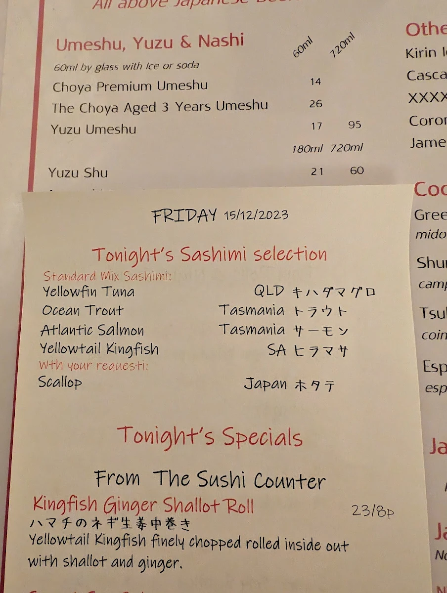 Menu, Itoshin Japanese Restaurant Mermaid Beach