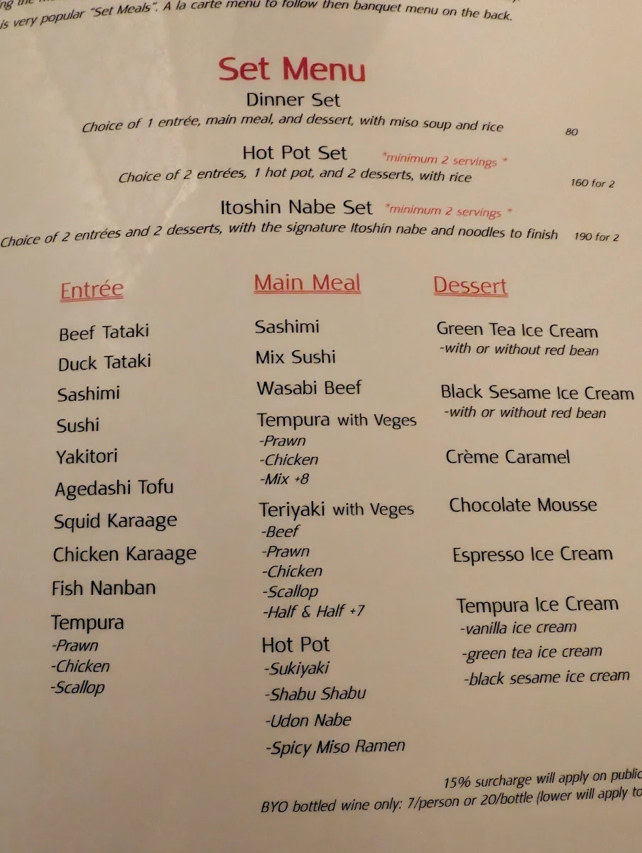Menu, Itoshin Japanese Restaurant Mermaid Beach