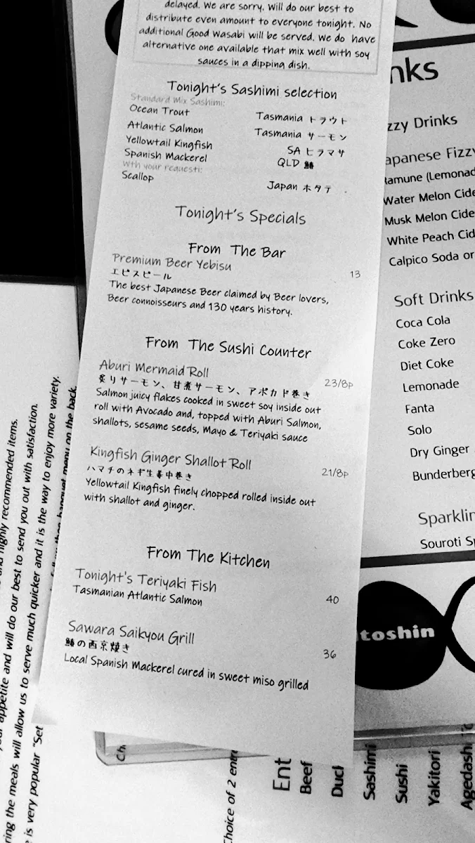 Menu, Itoshin Japanese Restaurant Mermaid Beach