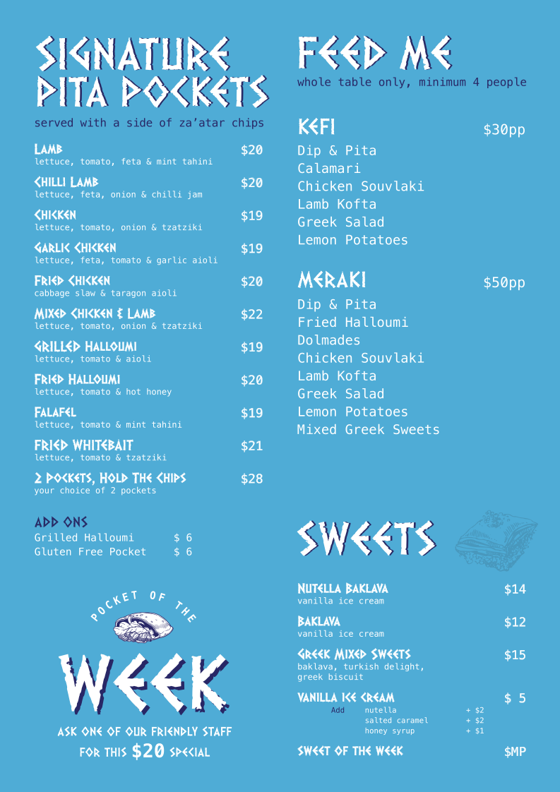 Menu, The Tasty Pocket