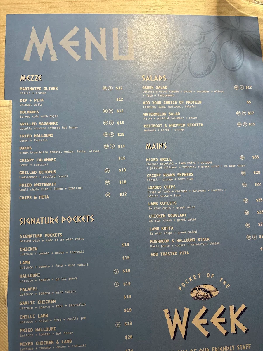 Menu, The Tasty Pocket