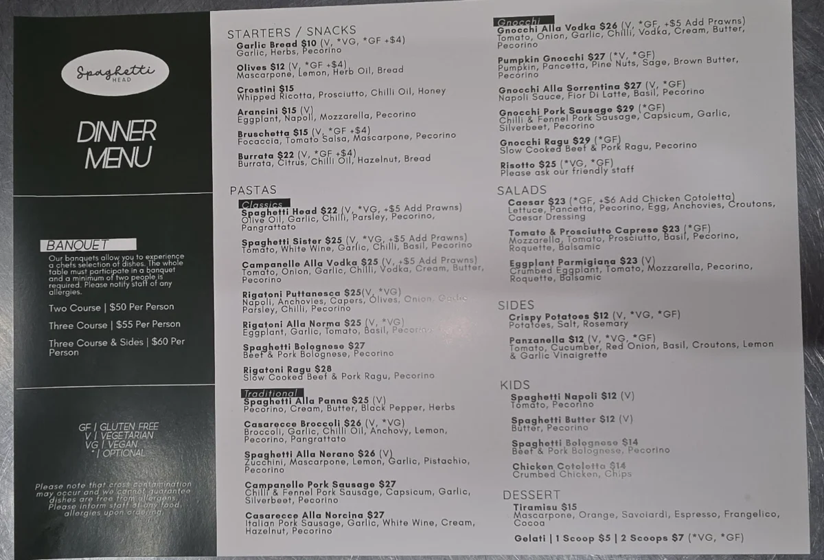 Menu, Spaghetti Head