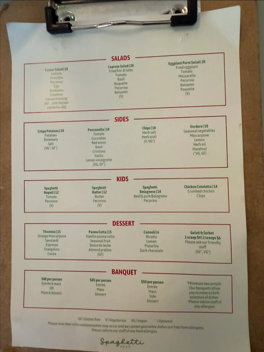 Menu, Spaghetti Head