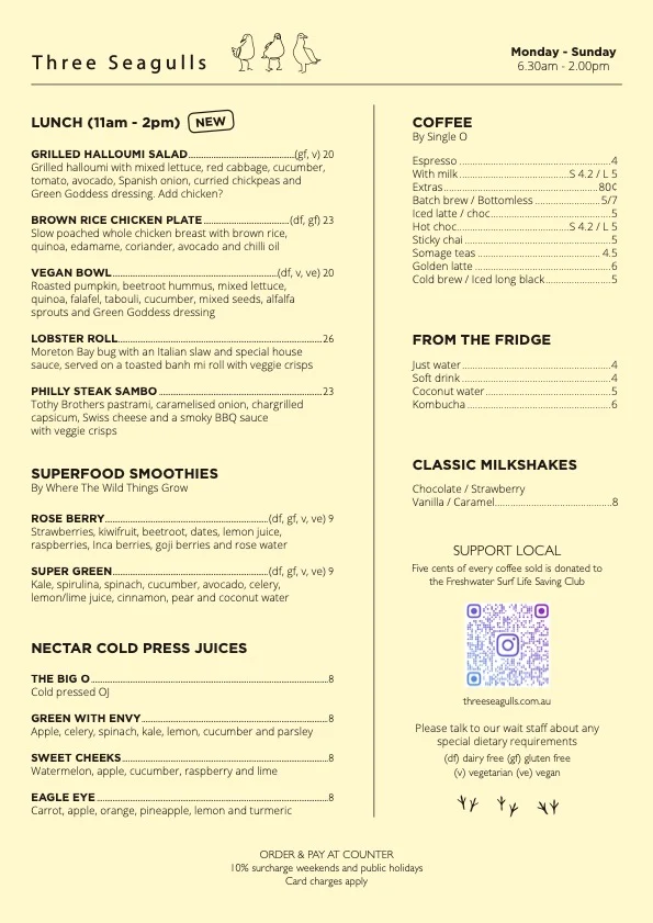 Menu, Three Seagulls