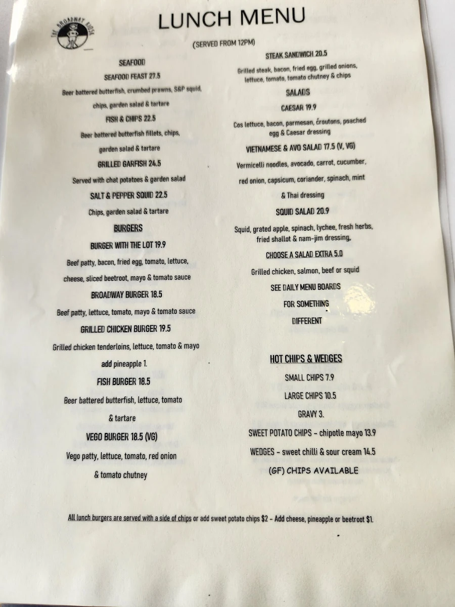 Menu, The Broadway Kiosk
