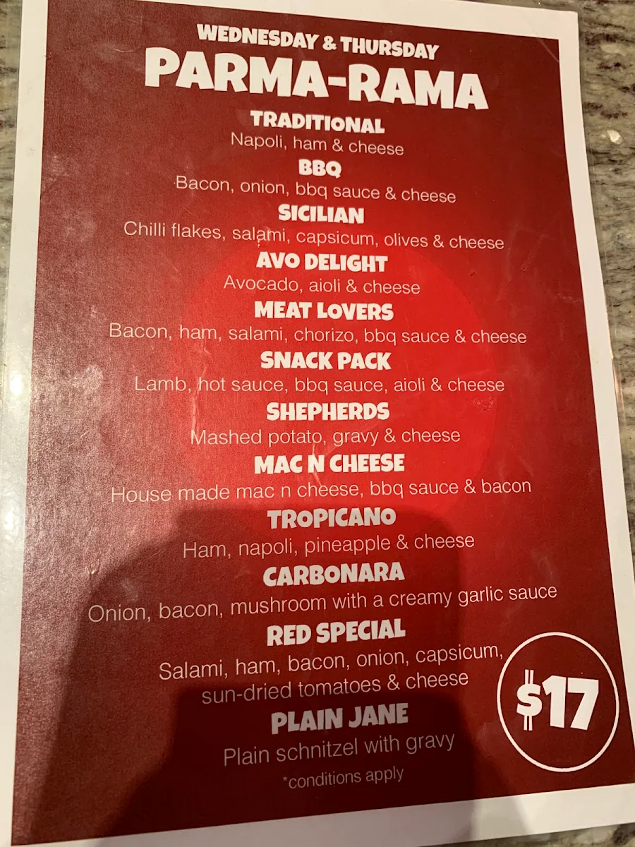 Menu, The Red Lion Ballarat