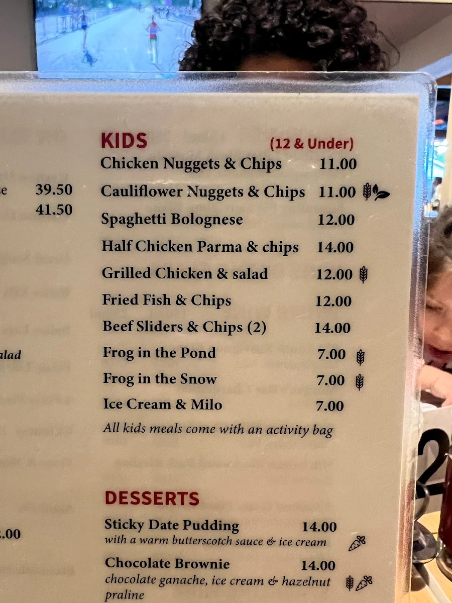 Menu, The Red Lion Ballarat
